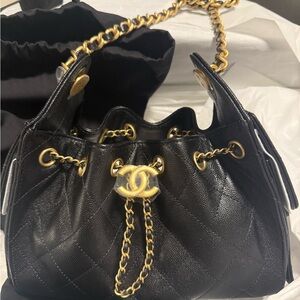 Chanel Mini 25 Hobo Bag Black Caviar Antique Gold Hardware